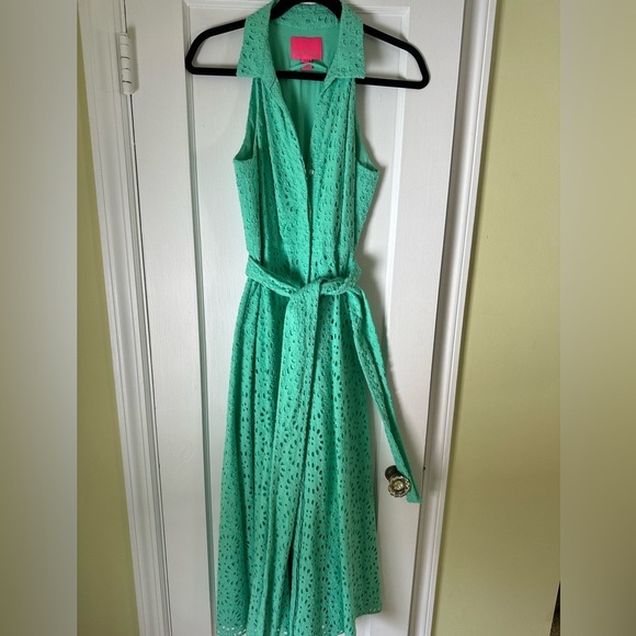 Lilly Pulitzer Chrisella Eyelet Midi Green 4 - Picture 1 of 8